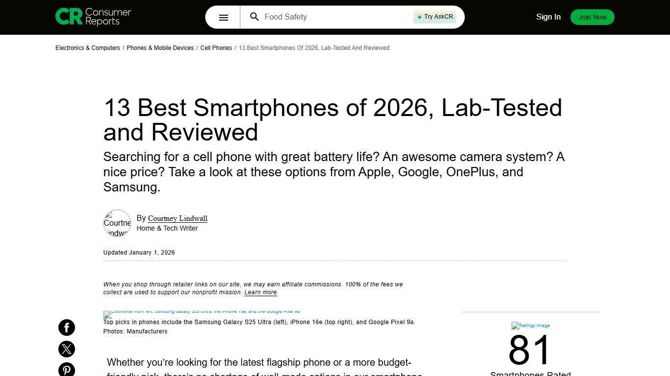 13 Best Smartphones of 2026, Lab-Tested and Reviewed - Consumer Reports
